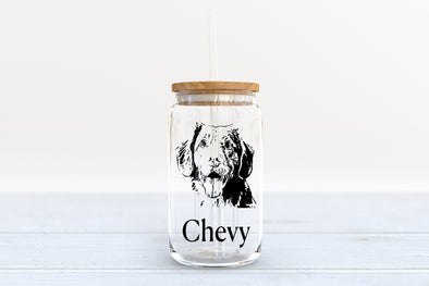 customizable Doggy glass.  Dog Mom, Dog Dad.  perfect Dog lovers gift. Beer can Glass. Sublimated glass can with bamboo lid and glass straw.