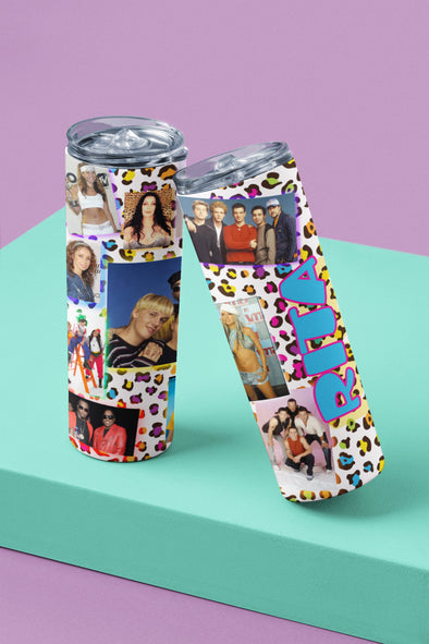 Glossy 90's pop star tumbler.  Personalize with a name!